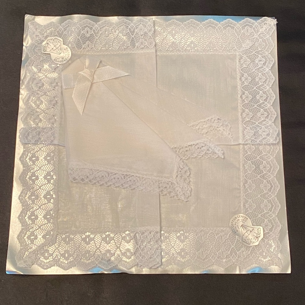 Pair of Vintage Desco Cotton and Lace Women’s Handkerchiefs in Original Box
